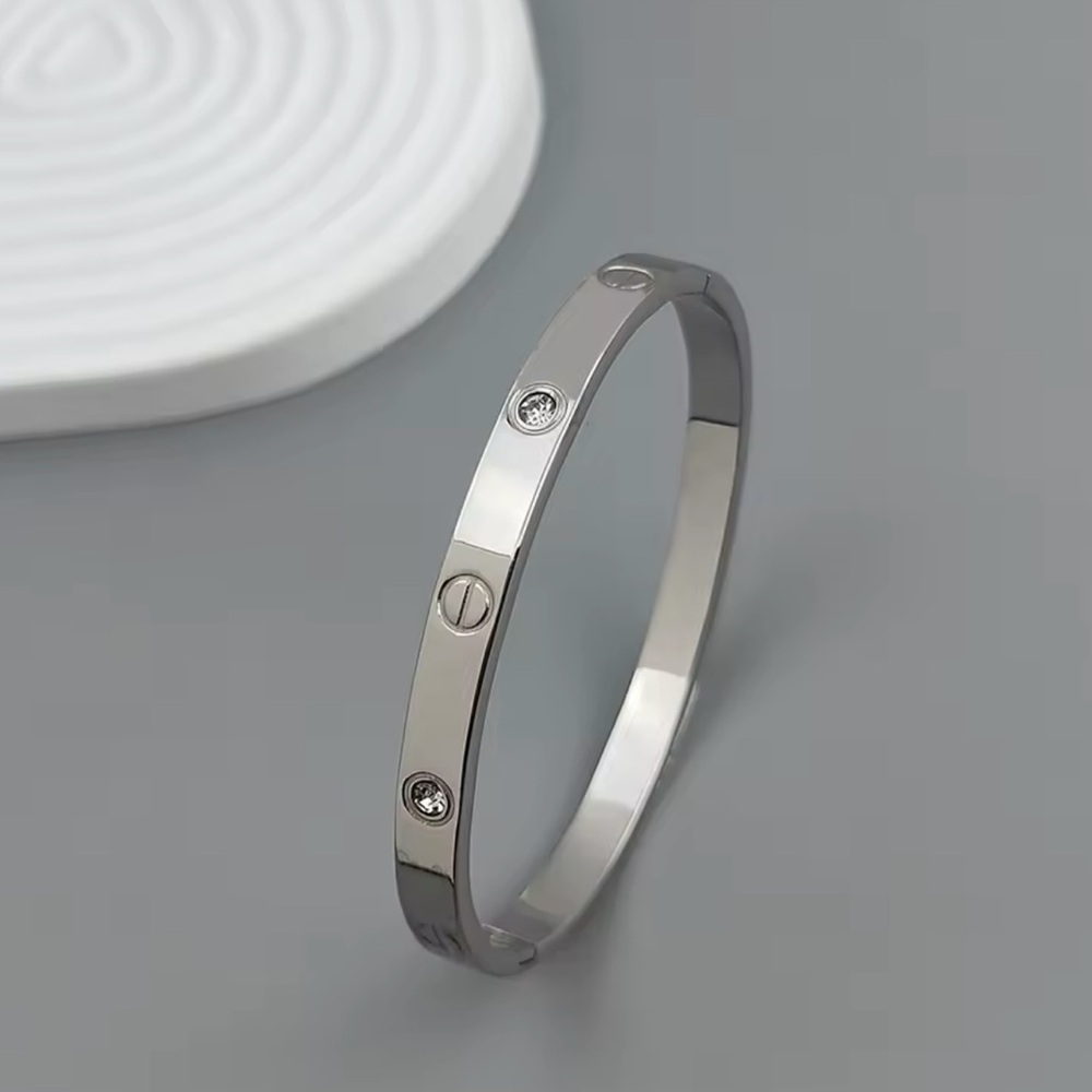 316. Stainless Steel Screw Cuff Bracelet Elegant Silver tone Bracelet Crystals